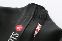 Close-up of Rocket Aquasense wetsuit Maglock reverse zipper and collar seal detail