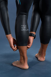 Men’s One long sleeve wetsuit lower leg detail showing snug fit and smooth neoprene finish