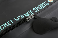 Close-up of Real J&J wetsuit Maglock zipper and pull cord with Rocket Science branding.