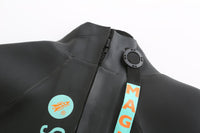 Close-up of MAGLOCK reverse zipper system on Rocket Science Sports Real J&J women’s triathlon wetsuit