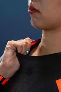 Close-up of Viper women’s wetsuit neckline showing soft inner lining and secure neck seal