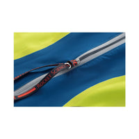 Close-up of Rocket Science Sports VENOM swimskin zipper detail with branded pull and bonded seam