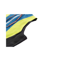 Close-up of Rocket Science Sports VENOM swimskin arm opening showing smooth bonded edge and high-visibility panel