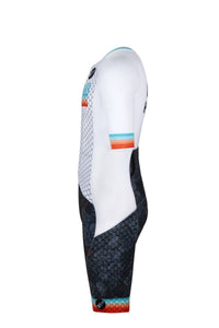 White and black protective sleeve with colorful accents on a white background