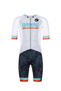 Cycling suit with 'Hawaii' text on a white background