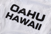 Text 'Oahu Hawaii' printed on a textured white background